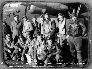 Castro, top row, third from left, with the crew of the ÒT-BarÓ at the 44th Bomb Group's base in Shipdam, England.