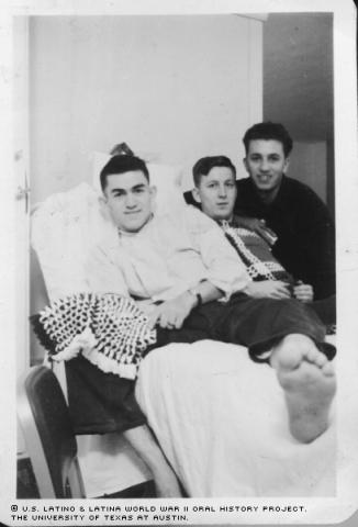 Armando Flores (left) with two other Rhuematic fever patients at Fitzsimons VA Hospital in Denver, Colorado, summer of 1942.