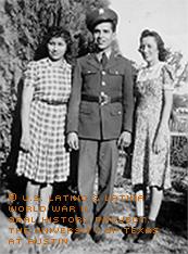 1942 - The first time Mary (right) had seen her brother, who went into the Army in 1941, in uniform.  Sandy Olvera, her sister in law (married to brother Snow Olvera) is at Herman's left.