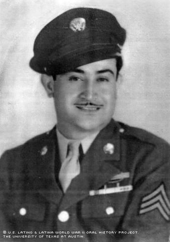 Carlos Carrillo Quintana in Sheppard Field, Wichita Falls, Texas.  Picture was taken when he was transferred from the infantry to the army air corps after he was released from the hospital due to his wounds/disability.