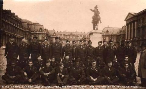 Reginald Rios (center, back row) and the 79th Infantry Division in Paris, France.