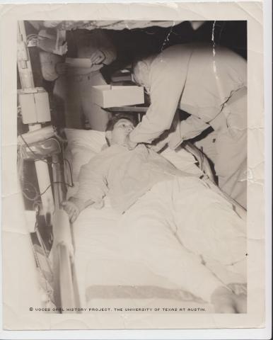 Felipe Rangel in 1953 on the ship USS Repose (Pearl Harbor). In this photo he is receiving the purple heart medal.