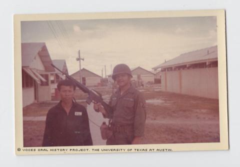Unknown Vietnamese man and Placido in Bien Hoa, Vietnam in 1965.