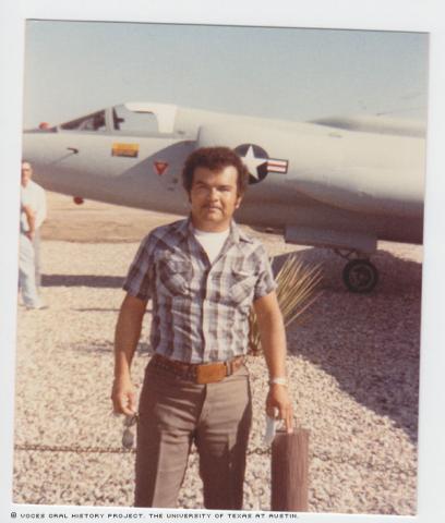 Placido Salazar in front of U-2 aircraft in 1985. Photo taken during reunion of 4080th Strategic wing at Laughlin AFB, Texas.