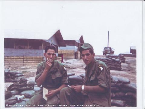 Dan and his brother, Elias Hinojosa at Camp Evans in January 1970. HIs brother had just gotten into the country. They were at the base camp to rest and re-supply.